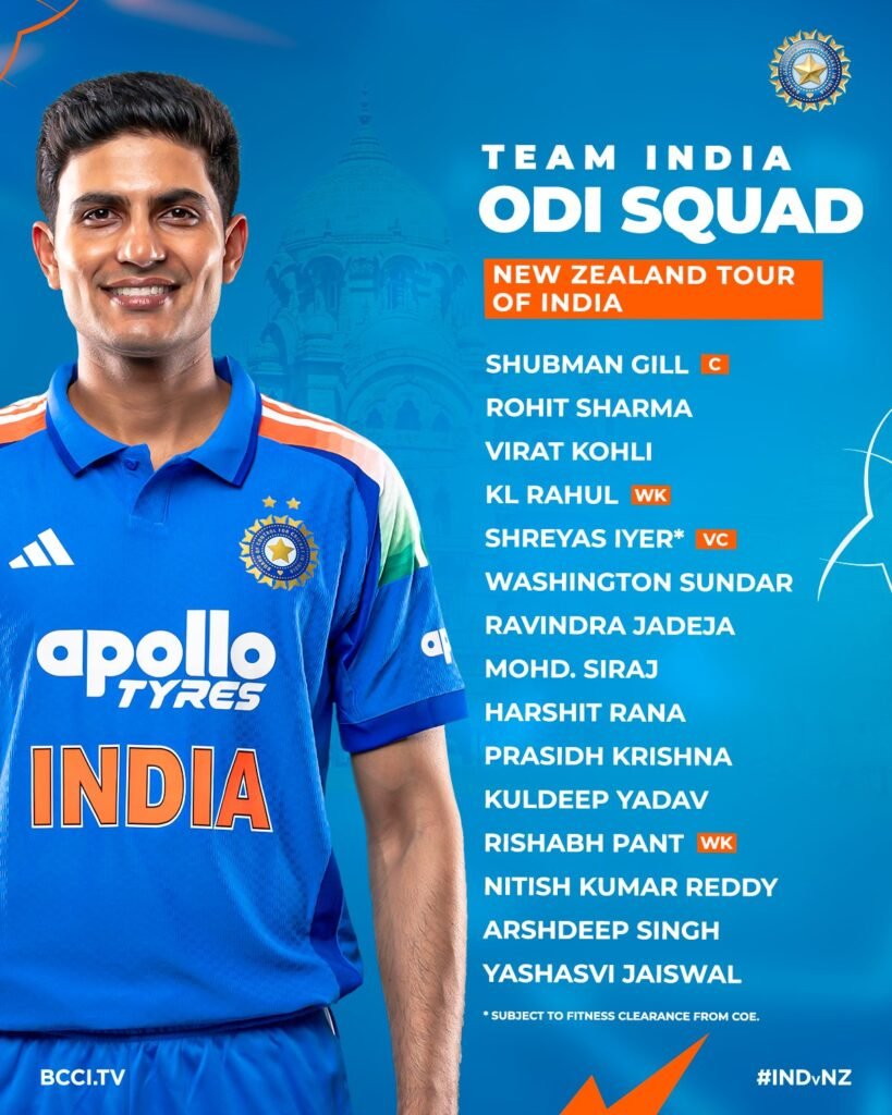 India ODI squad for New Zealand series