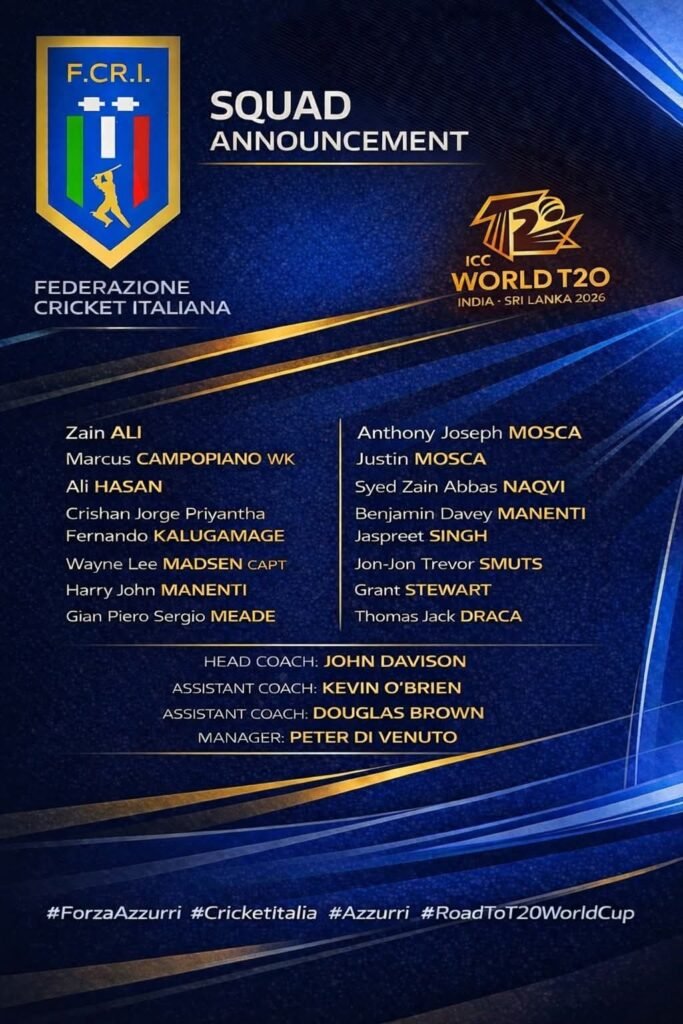 Italy squad for T20 World Cup 2026