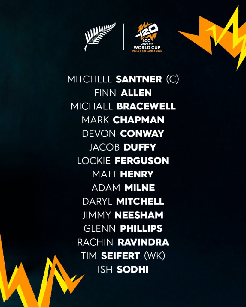 New Zealand squad for T20 World Cup 2026