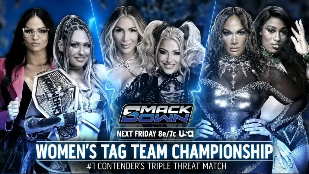 Giulia and Kiana James vs Alexa Bliss and Charlotte Flair vs Nia Jax and Lash Legend at WWE SmackDown January 23