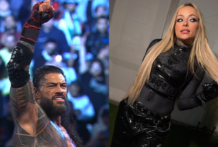 Royal Rumble 2026 winners Roman Reigns and Liv Morgan celebrating after winning their respective Royal Rumble matches in Riyadh