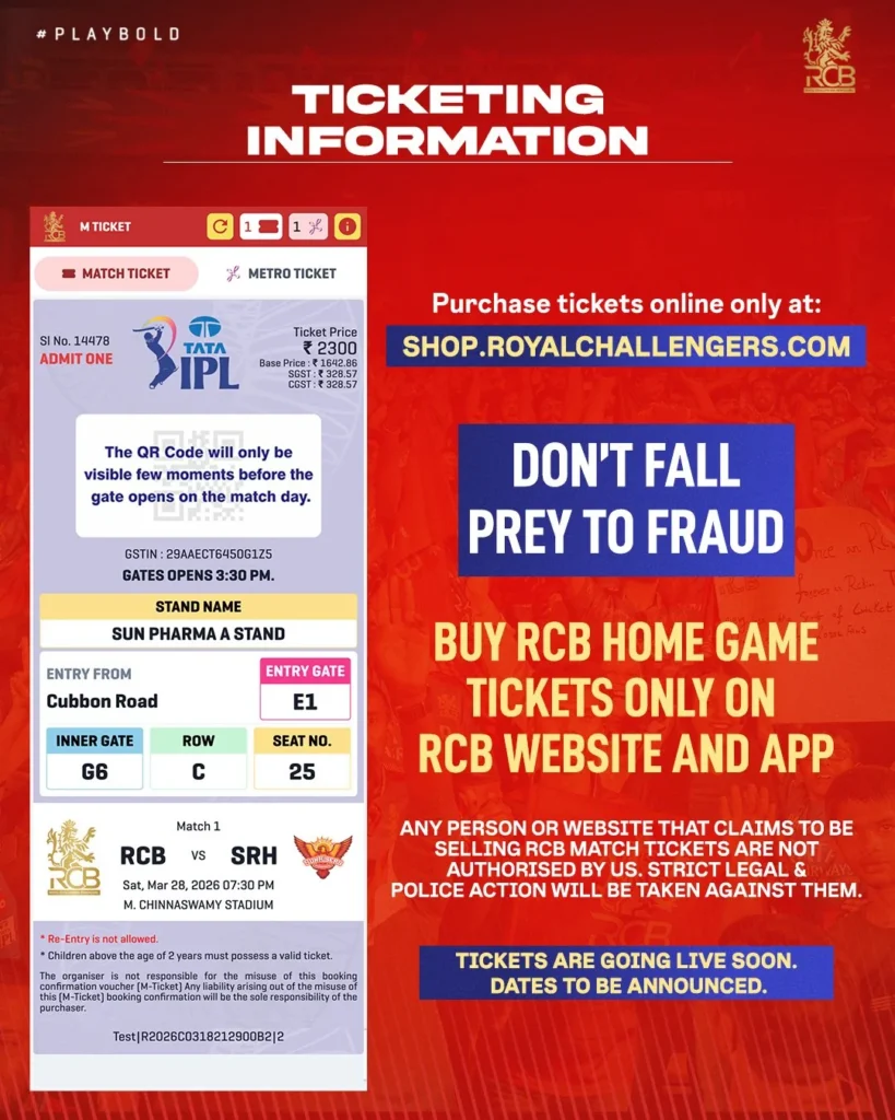 RCB tickets 2026 sales