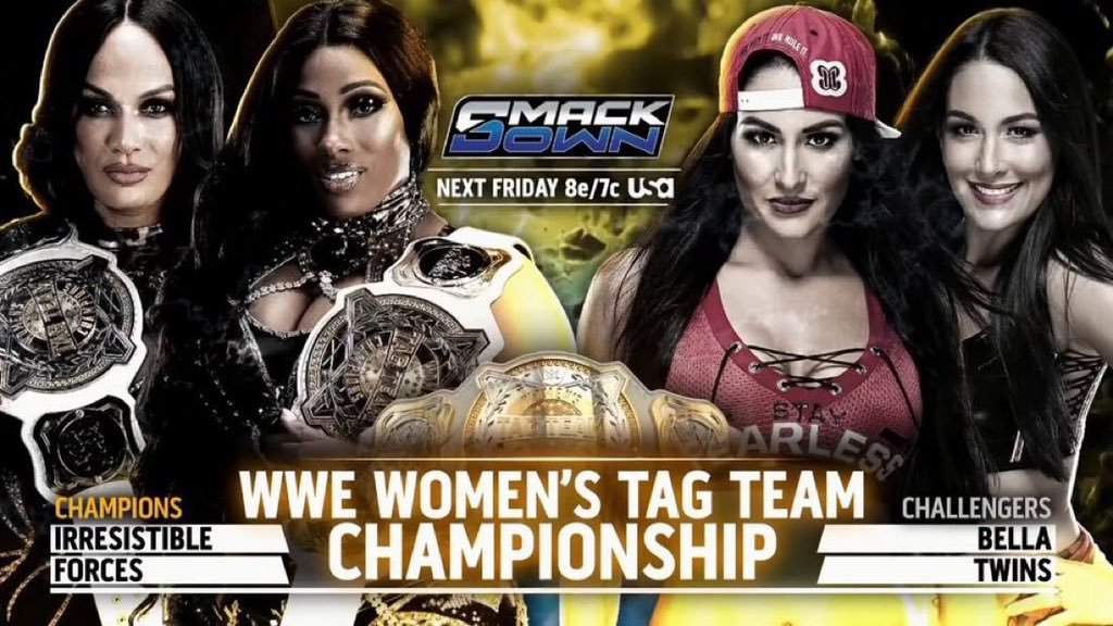 SmackDown March 20 2026 Match Card Women's Tag Team Championship The Irresistible Forces (Nia Jax & Lash Legend) (c) vs The Bella Twins (Nikki & Brie Bella)