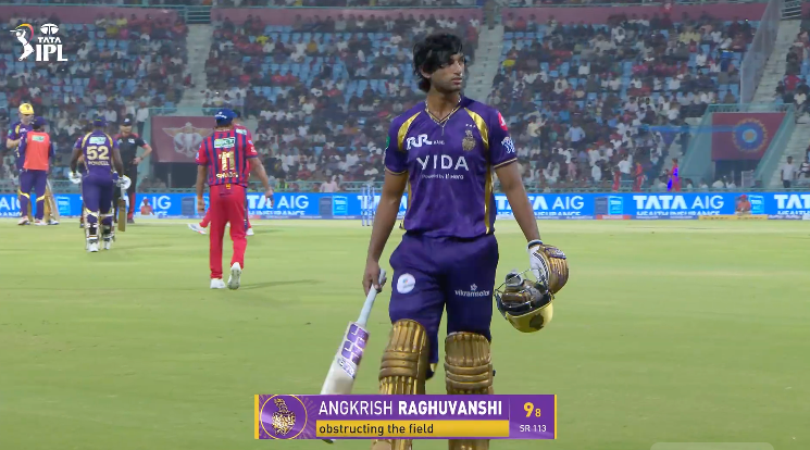Angkrish Raghuvanshi out obstructing the field