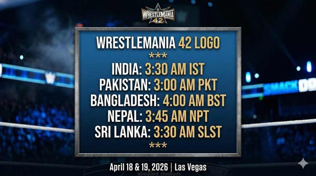 WrestleMania 42 Date and Time in India Pakistan Bangladesh Nepal Start Time IST PKT April 2026