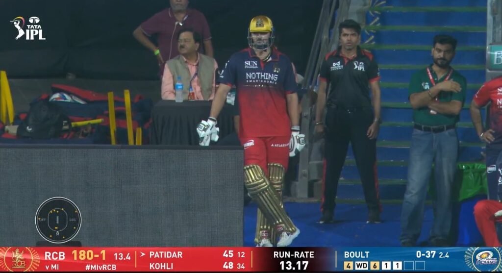 Tim David waiting MI vs RCB IPl 2026 Virat Kohli retired out