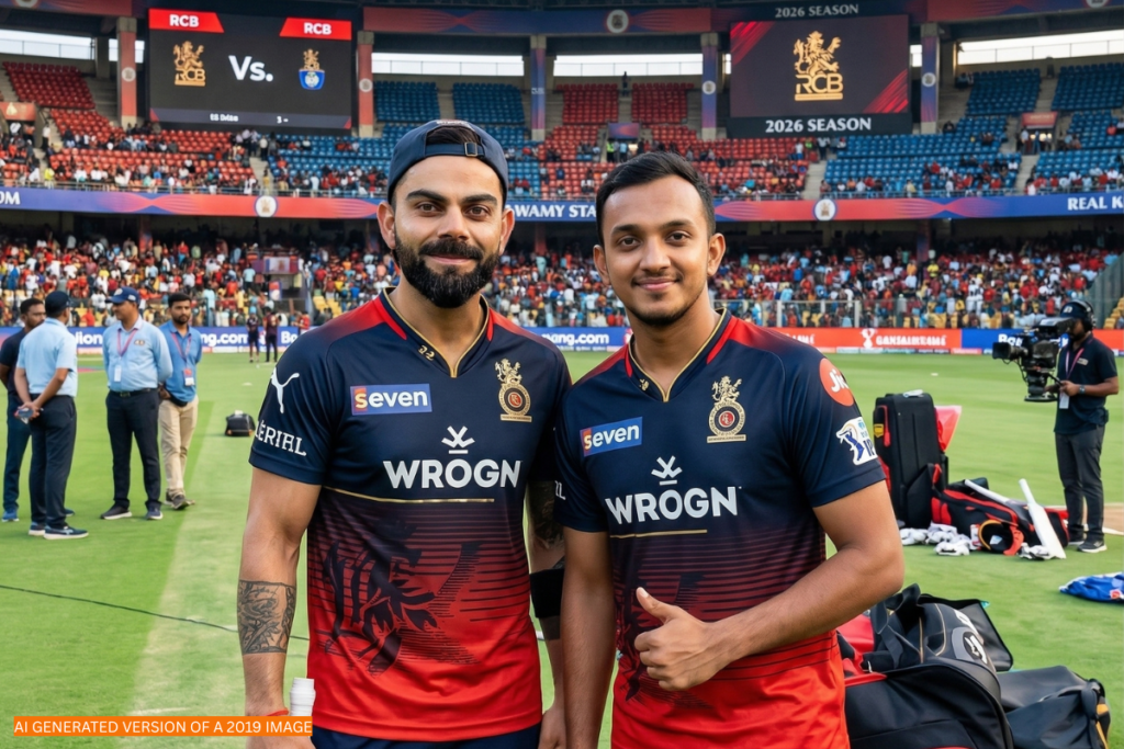 Mahesh Kumar with Virat Kohli in 2019 at RCB nets