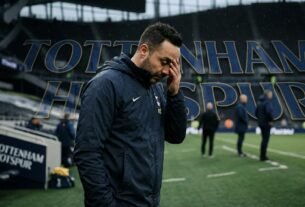 Coach looks distressed on the field. Tottenham relegation