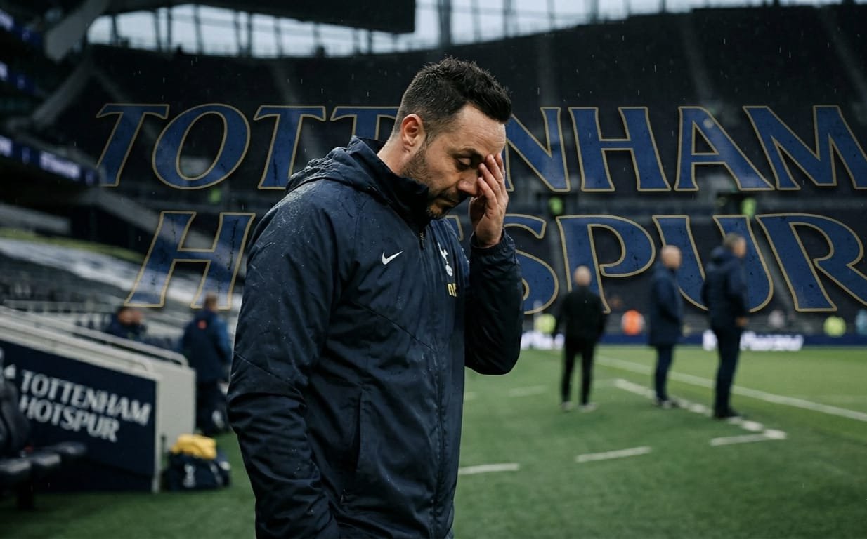 Coach looks distressed on the field. Tottenham relegation