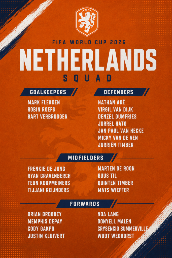 Netherlands squad for World Cup 2026