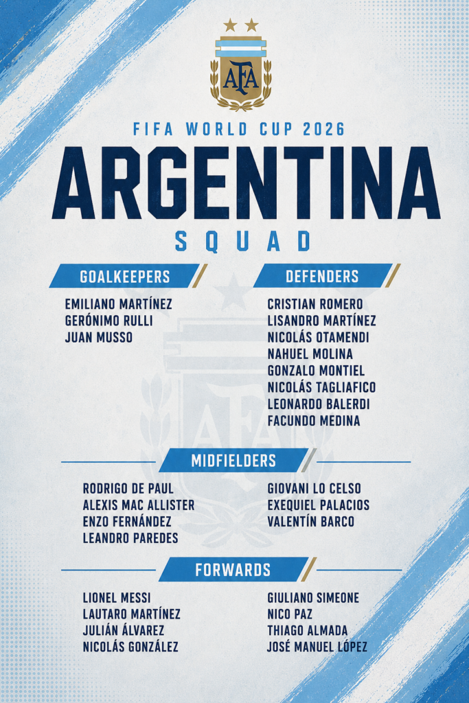 Argentina squad for World Cup 2026