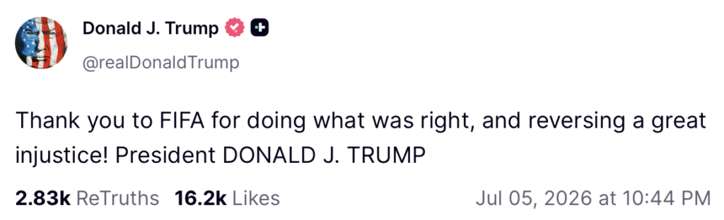 Donald Trump reacts to Folarin Balogun suspension being lifted by FIFA according to Article 27