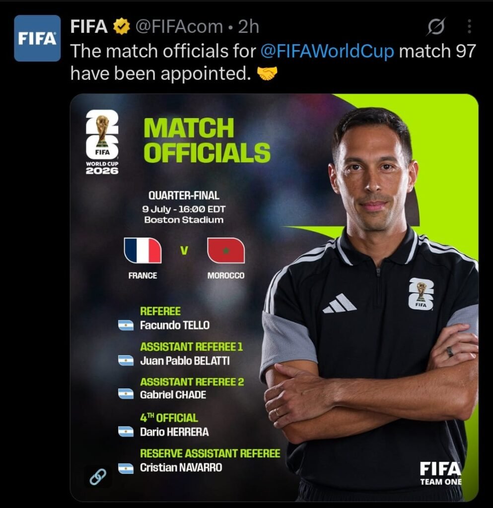 france vs morocco referee World Cup 2026